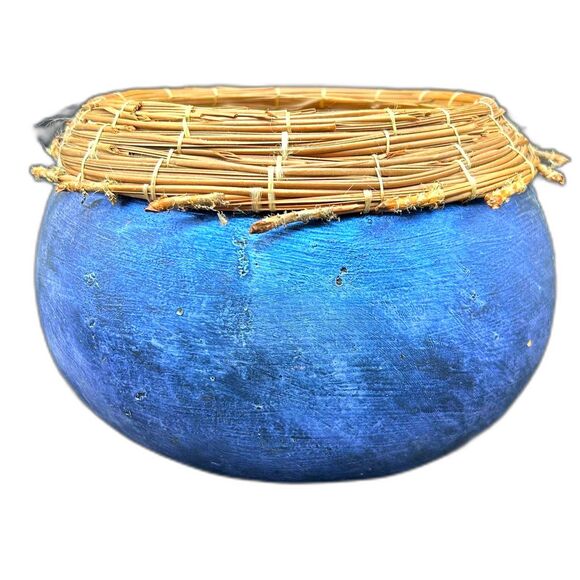 Gourd Bowl Metalic Blue Pine Needles Rim (Ajml) - Picture 1 of 3